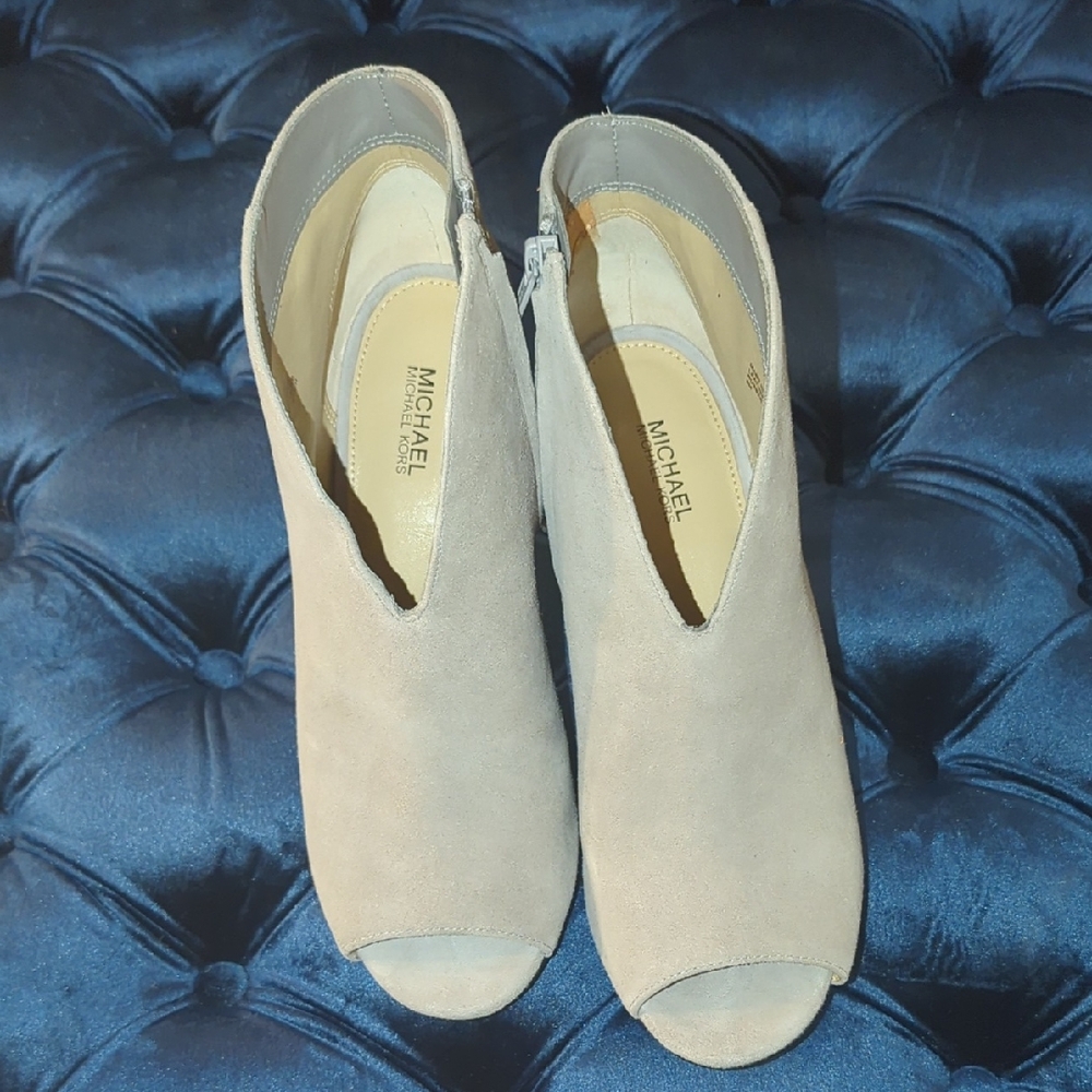 Michael Kors Cream Heeled Boots with Peep-Toe